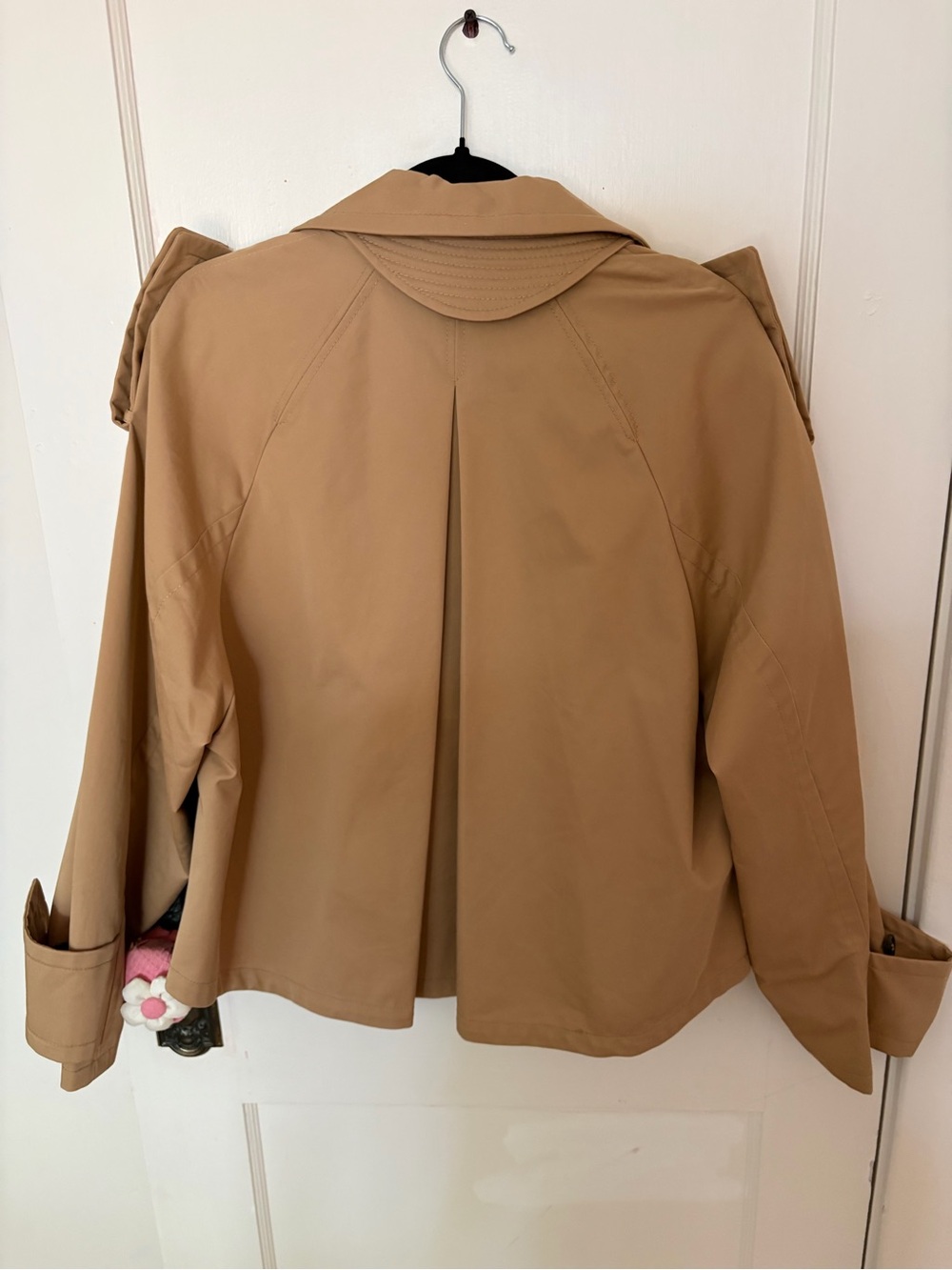 ZARA Two-Tone Tan and Navy Pinstripe Cropped Trench Coat - Picture 2 of 3